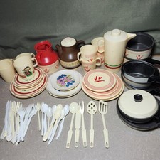 BIG LOT Vintage Chilton Plastic Toy Dishes Pretend Play Tea Cups Plates Mushroom