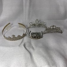 Lot Of 3 Vintage Rhinestone Silver And 1 Gold Color Tiaras . Well Made