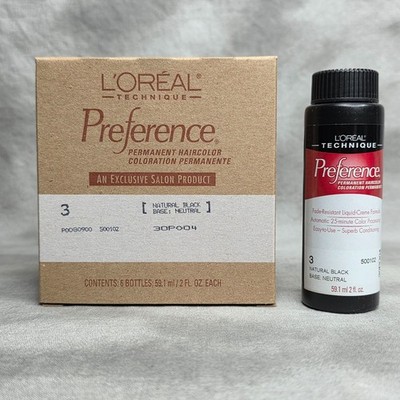 Loreal Preference 3 NATURAL BLACK Hair Color - FULL BOX of 6 - 2 oz ea
