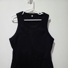 Women's Black ribbed tank top with built in bra L