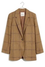 Madewell Larsen Blazer Wool Blend, Windowpane Camel, Size S NWT