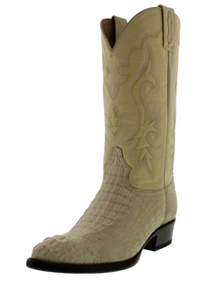 Mens Rodeo Leather Boots Off White Crocodile Skin Bota Vaquero Rancho Size 7.5-9