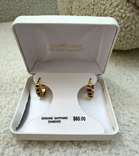 925 Yellow Gold Plated Brass Round Blue Sapph...