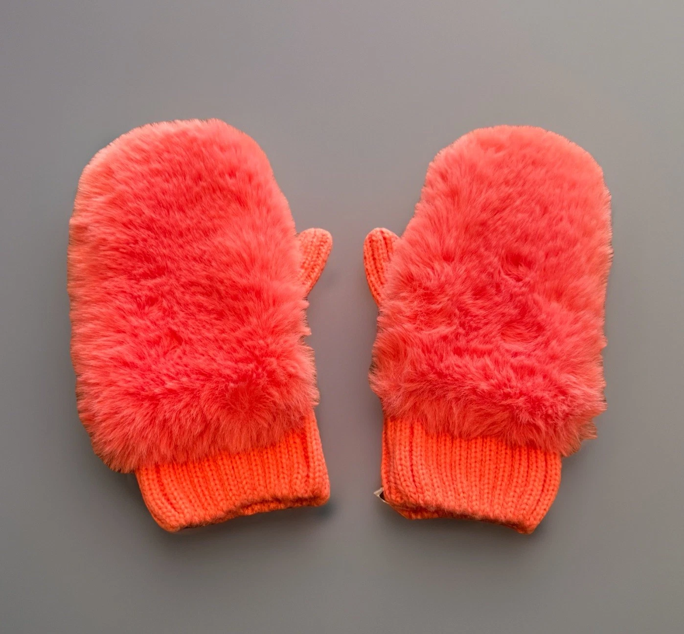Fun Faux Fur Coral Pink Convertible Mittens Cable Knit Fingerless Gloves Winter