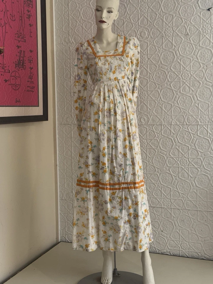 Винтажное хлопковое макси-платье 1960-х с цветочным рисунком из прерий Louis Caring хиппи богемное - Изображение 3 из 4