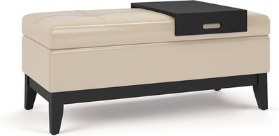 Oregon 42'' Cream Faux Leather Ottoman Bench with Tray & Storage Solution