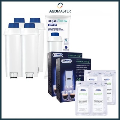 4x Wasserfilter AquaFloow für Delonghi DLS C002 und DeLonghi EcoDecalk 4x 100ml