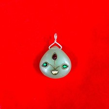 Old Vintage Indian Mughal Rajput Chinese Jade Jeweled Studded Stones Pendant