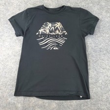 Quiksilver Shirt Women Small Black Crew Neck Short Sleeve Graphic Stretch Casual