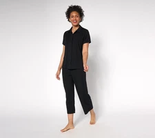 Carole Hochman Ribbed Button Front 2-Pc. Lounge Set Pajamas - Women's XL - Black