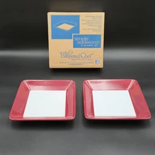 Set of 2 Pampered Chef Simple Additions 7" Cranberry & White Square Plates