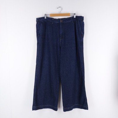 Seasalt Size 22 Navy Denim Organic Cotton Hemp Elasticated Wide Leg Blake Jeans
