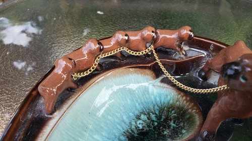 Antique Vintage Boxer Dog Ceramic Ashtray Ash Tray 1950s or 1960s w/ Chain - Picture 3 of 6