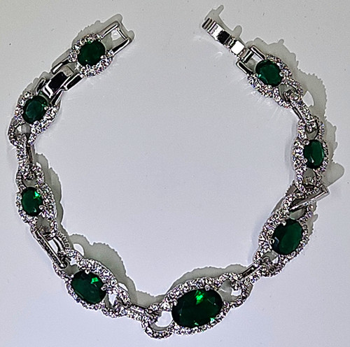 Camrose Kross JBK Jacqueline Kennedy Silver Tone Green Stone Link Bracelet