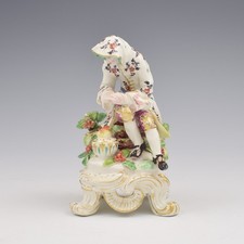 Rare Bow Porcelain Figure Of Winter The Seated Rustic Seasons c.1765 Antique