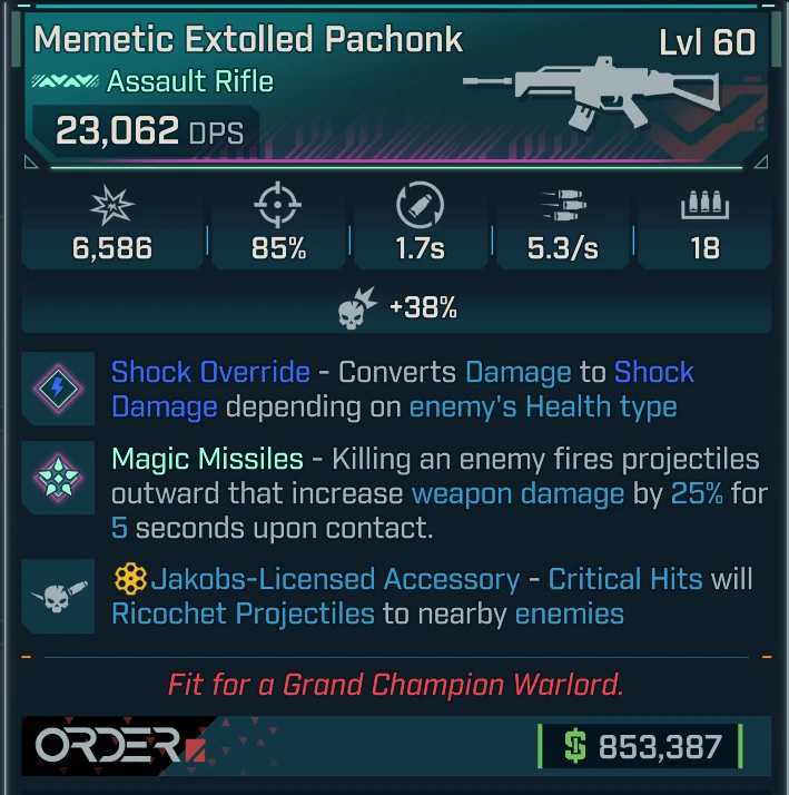 Borderlands 4⭐PACHONK AR⭐SHOCK OVERRIDE⭐JAKOBS - Image 1 of 1