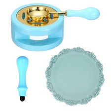 Wax Stamp Seal Kit Sealing Warmer Melting Spoon Pad Handle, Sky Blue/Light Blue