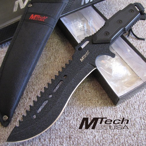 12" COMBAT Hunting KNIFE and Sheath w/Rough Paint Finish Full Tang - MTech