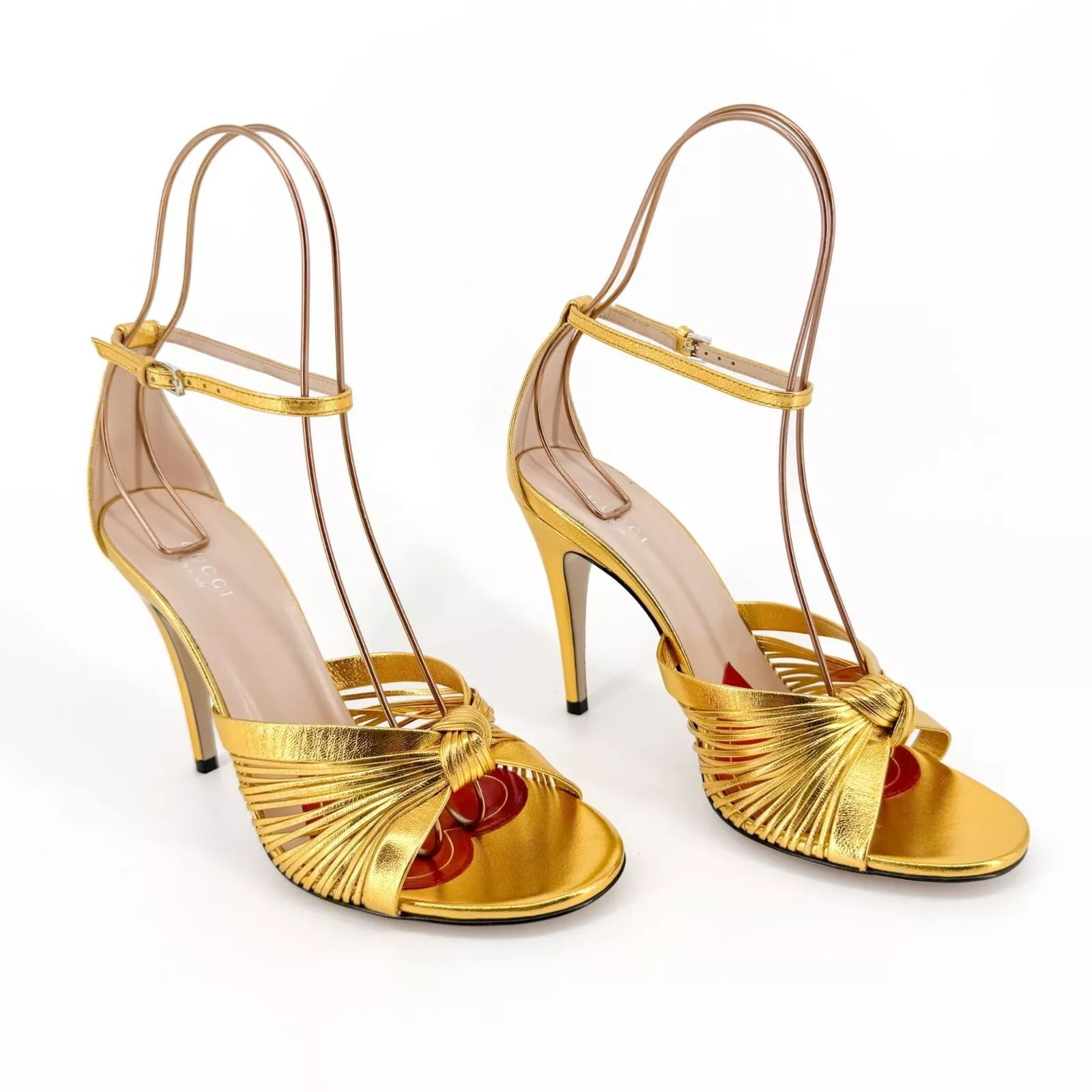 Sandales Gucci Crawford Knot EU 38,5 US 8,5 cuir doré talon haut chaussure Allie