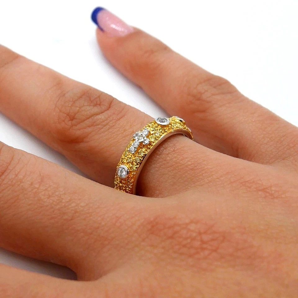 ANELLO ROSARIO BLACK RODIUM CON ZIRCONI BIANCHI E GIALLI IN ARGENTO 925 RODIATO - Immagine 2 di 2