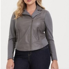 Torrid Women  s Fab Mix Faux Leather Full Zip Moto Jacket in Grey Size 1X 14/16