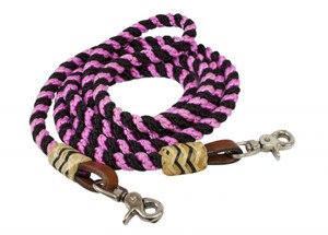 Showman-8-039-PINK-Braided-Nylon-Barrel-Reins-W-Rawhide-Accents-NEW-HORSE-TACK