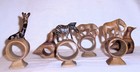 Hand Carved African Safari Animal Wooden Napkin Rings, Set of 6