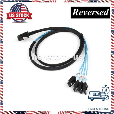 Reverse Mini SAS SFF-8087 36P to 4 SATA 7-Pin Splitter Adapter Cable 1M Data US