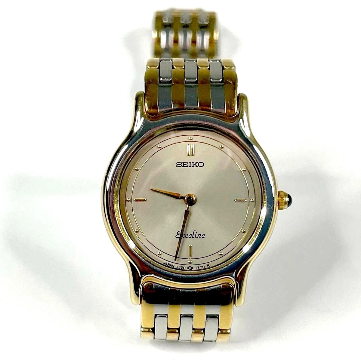 Seiko 7320-0350 Exceline Quartz Women's Watch Analog Stainless Gray & Gold Band