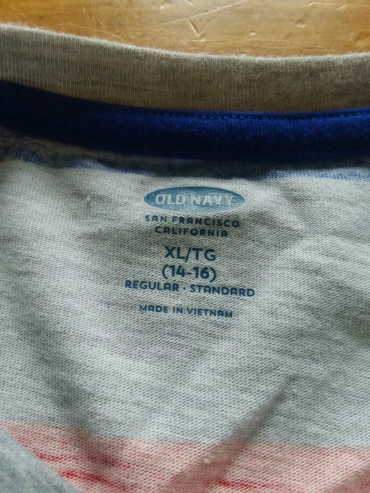 Old Navy boys striped shirt xl, blue, orange & gray, sharp! - Image 4 of 4