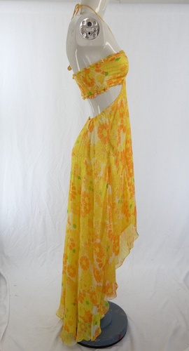 Rococo Sand Dress Revolve Floral Yellow Halter Cut Out Hi Low Hem Ruffle XXS - Picture 4 of 9
