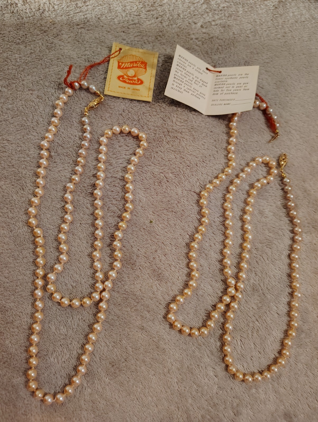 Vtg. Menorca hand tied pearls. Champagne color. 5mm. pearls. Excellent condition