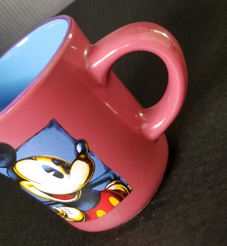 VTG Walt Disney World Stoneware Mug 3 1/2" x 3 7/8" MICKEY MOUSE Pink & Blue - Imagen 2 de 9