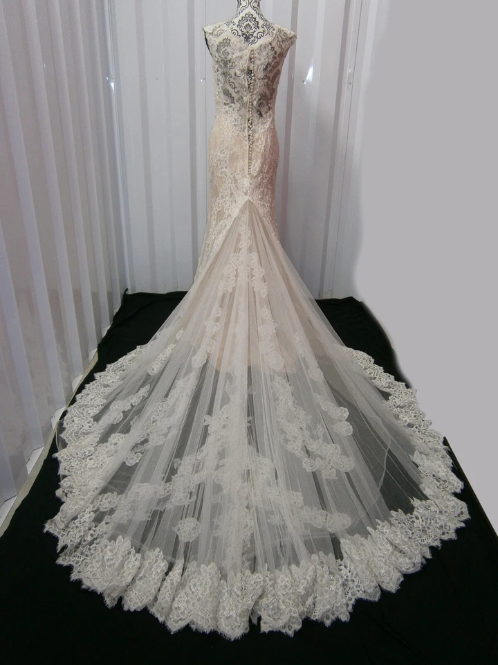 Vestido de novia Jazmín 10 blanco champán encaje cuentas tul ilusión tren enorme Foto 2 de 4