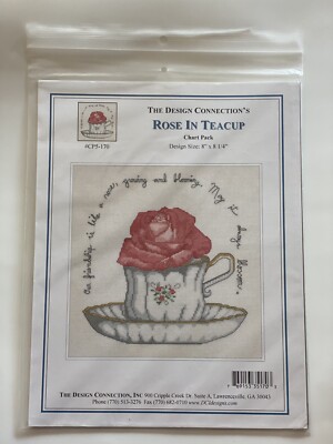 The Design Connection #CP5-170 Rose In Teacup Cross Stitch Pattern Booklet