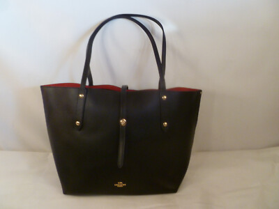 Coach Tasche Polish Pebble Leather Market Tote Bag in Schwarz Neu mit Etikett Neu 100 % Original