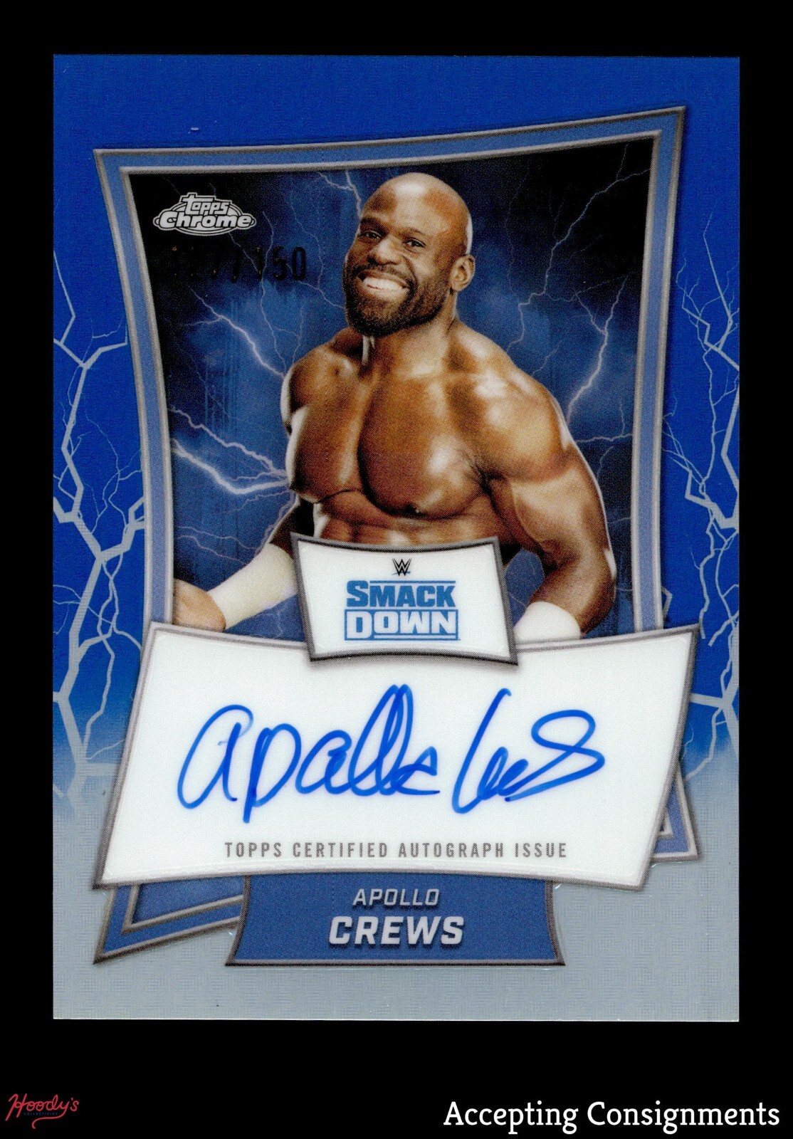 2025 Topps Chrome WWE Blue Brand Blue Refractors Apollo Crews AUTO 127/150