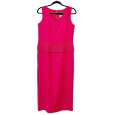 Lennie for Nina Leonard Sleeveless Sheath with Lattice Weave Peplum Sz 8 Pink