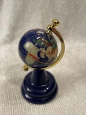 Desktop Globe Semi Precious Inlaid 3.5” Lapis Abalone Pearl EUC