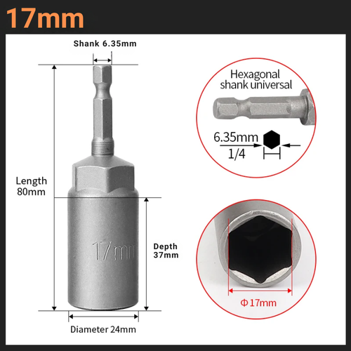 6mm-19mm FULL SET 7pcs Deep Bolt Nut Driver Bit Set 1/4" Hex Shank Impact Socket - Picture 10 of 11