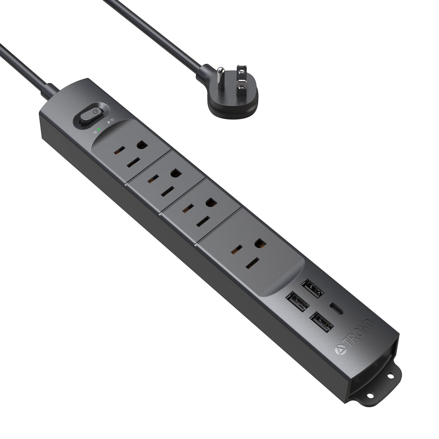 Surge Protector Power Strip with USB, Ultra Thin Flat Plug 3ft Extension Cord...-image