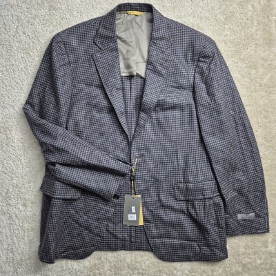 Canali Kei Blazer Jacket Mens 46R Wool Silk Coat Blue Houndstooth Unstructured