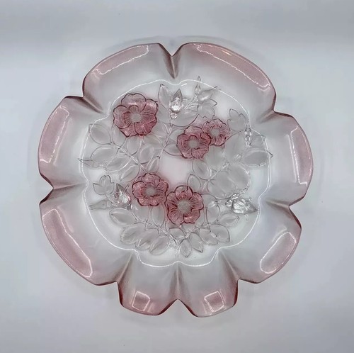 Vintage Mikasa Pink Rosella Crystal Platter Frosted Roses Germany Walther-Glas - Picture 8 of 10