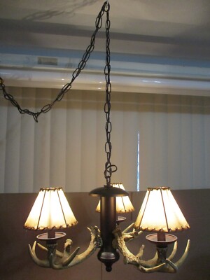 Patriot Lighting 3-Light Weathered Patina 5 Point Antler Swag Ceiling Lamp Light