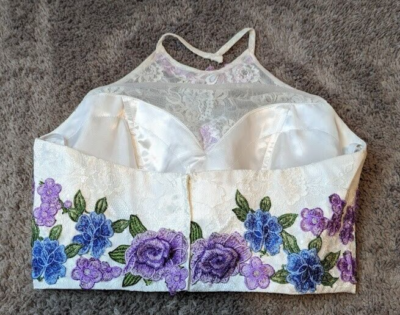 Ellie Wilde Mon Cheri Prom Dress Embroidered Floral Halter Top Only Size 10  | eBay