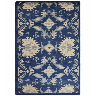 Eco-Friendly Hand Knotted Wool Area Rug Floral Blue BBH Homes BBN00908