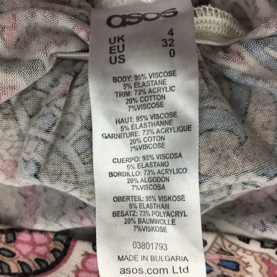 Pantalones Cortos Mameluco Para Mujer ASOS Estampado Multicolor Con Cordones Cuello en V Pierna Ancha Talla 0 Foto 3 de 4