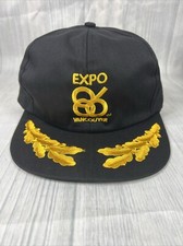 RARE Vintage Expo 86 Vancouver Black Mesh Gold Leaf Snapback Trucker Hat Cap
