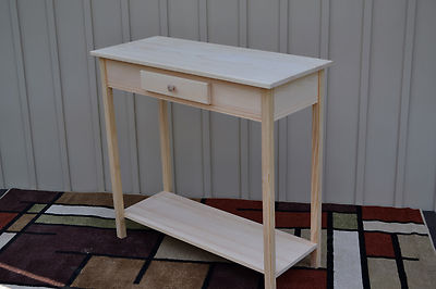 Unfinished Tall Entry Table, TV Stand Shaker Square Edge w/Shelf