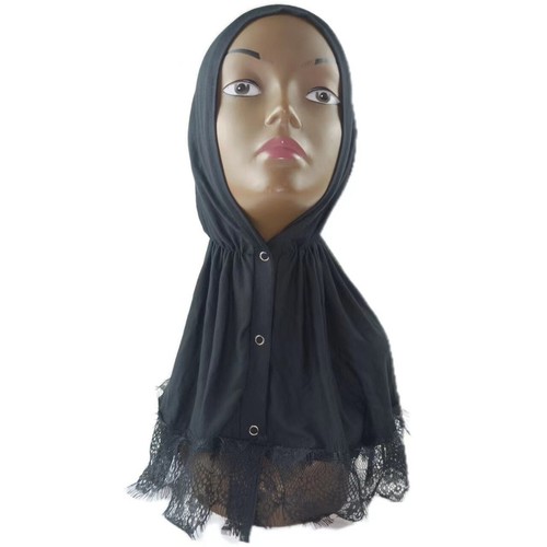 Muslim Lace Hijab Women with Buttons Lace Hijab Head Islamic Plain Shawl Abaya - Picture 10 of 23
